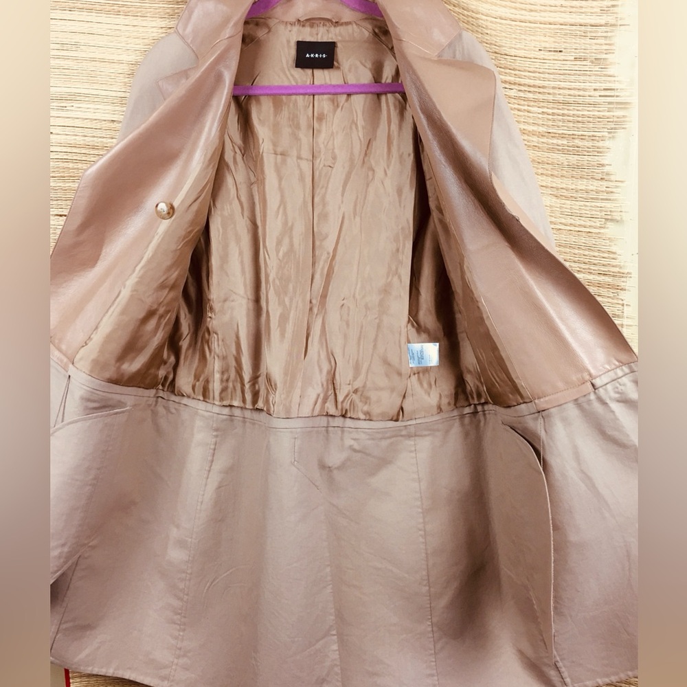 AKRIS Convertible 2in1 Lamb Leather & Cotton Trench-coat Jacket Desert Beige Sz6 - Picture 13 of 16